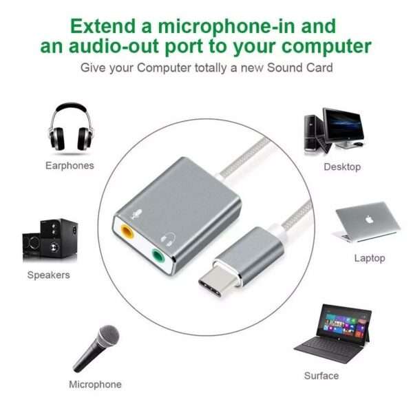 External USB Sound Card Type C / USB to 3.5mm Jack USB Audio Adapter