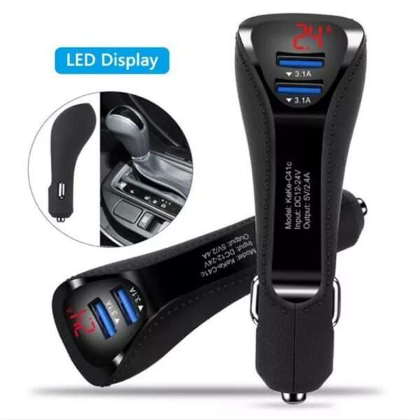 Led Display Car Charger Dual USB Universal Mobile Phone Aluminum Car-Charger