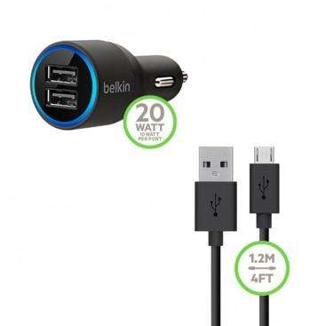 20W Dual Port Car Charger with Micro USB Cable
