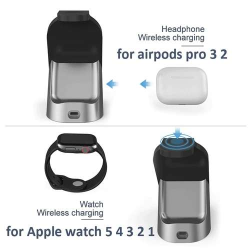 Aerbes AB-SJ08 15W Multifunctional 3 in 1 Dual Coil Wireless Fast Charging Station for Airpods, i...