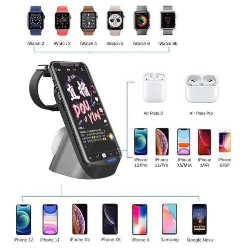 Aerbes AB-SJ08 15W Multifunctional 3 in 1 Dual Coil Wireless Fast Charging Station for Airpods, i...