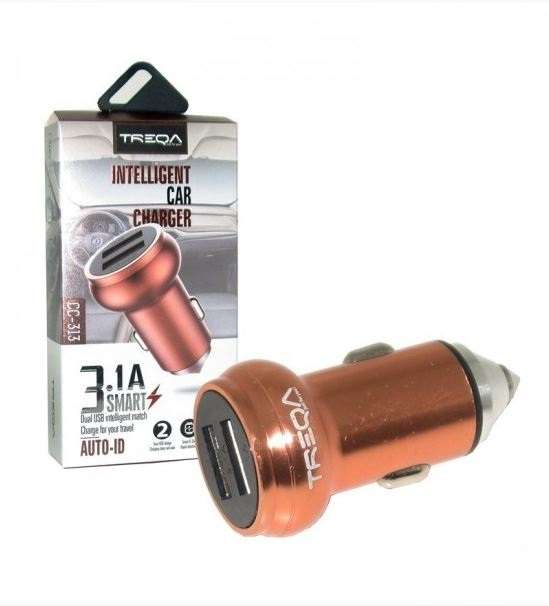 Treqa CC-313 Auto ID Dual USB Port Car Charger 5V 3.1A