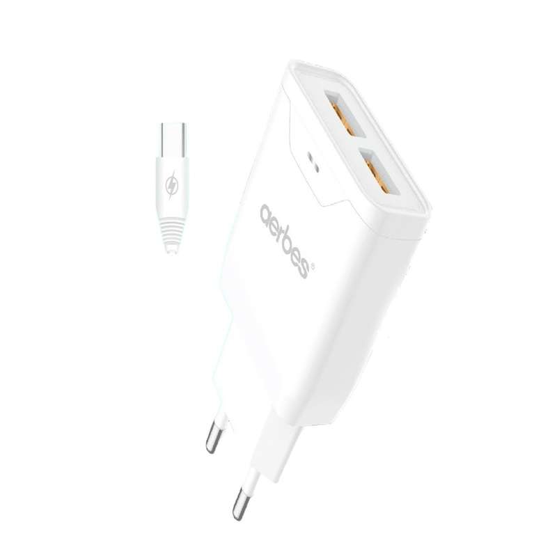 Aerbes AB-S630T  Dual USB Charger 2,4A With Type C Cable