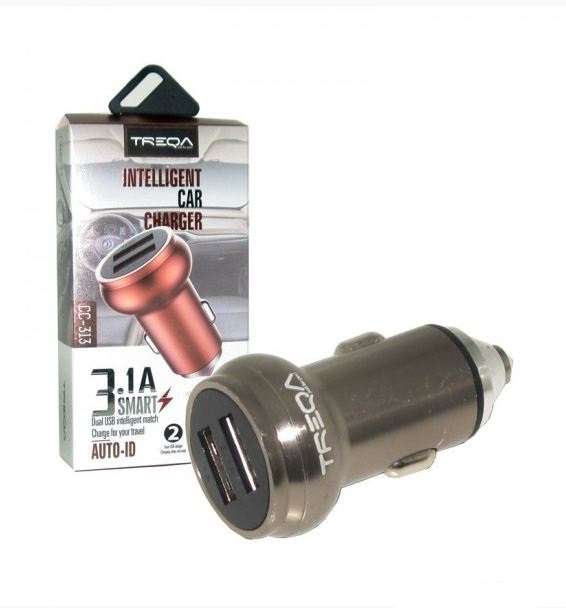Treqa CC-313 Auto ID Dual USB Port Car Charger 5V 3.1A