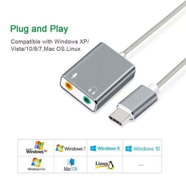 External USB Sound Card Type C / USB to 3.5mm Jack USB Audio Adapter