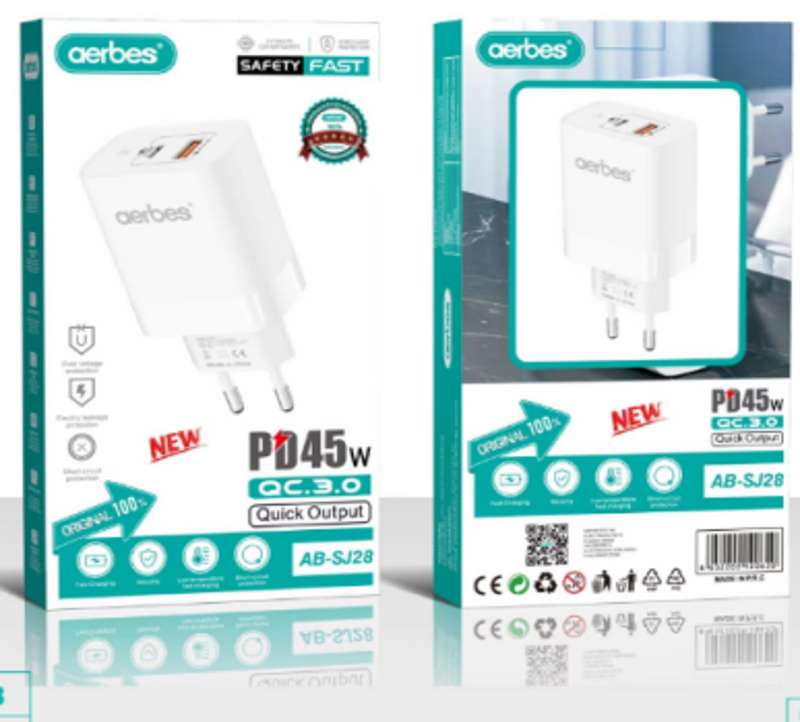 Aerbes AB-SJ28 QC3.0 18W + PD45W Quick Charging Intelligent Charger