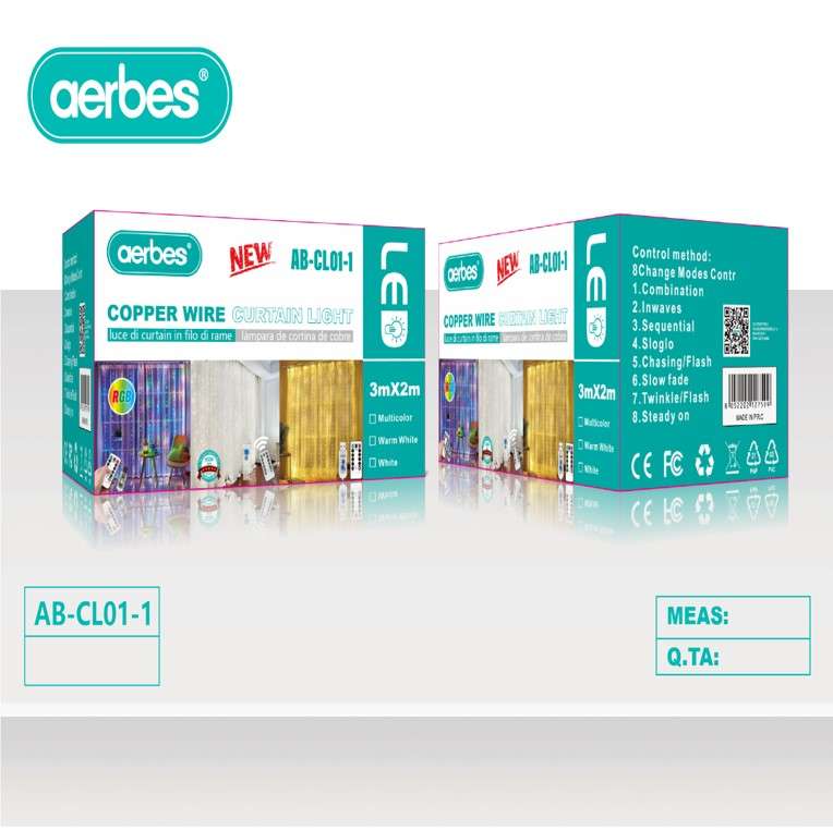 Aerbes AB-CL01-1-RGB 3x2M Copper Wire Fairy Curtain Light With Remote Control