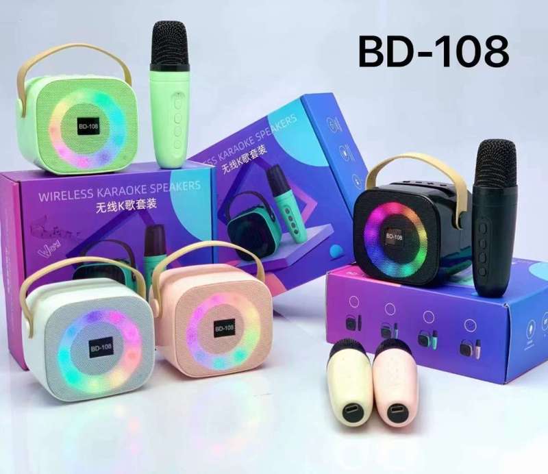 BD-108 RGB Portable Wireless Bluetooth Speaker With Karaoke Microphone