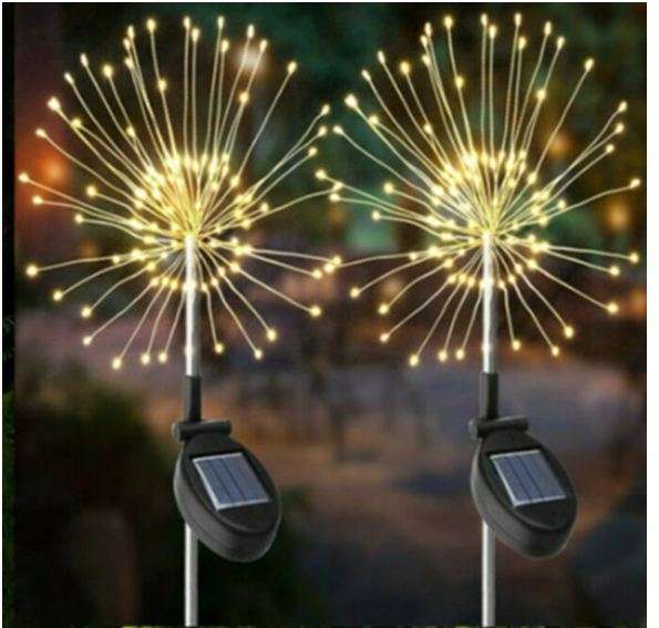 FA-LC34H-120 Solar Powered Starburst Stake Light Warm White 2PC