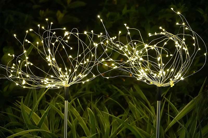 FA-LC34H-120 Solar Powered Starburst Stake Light Warm White 2PC