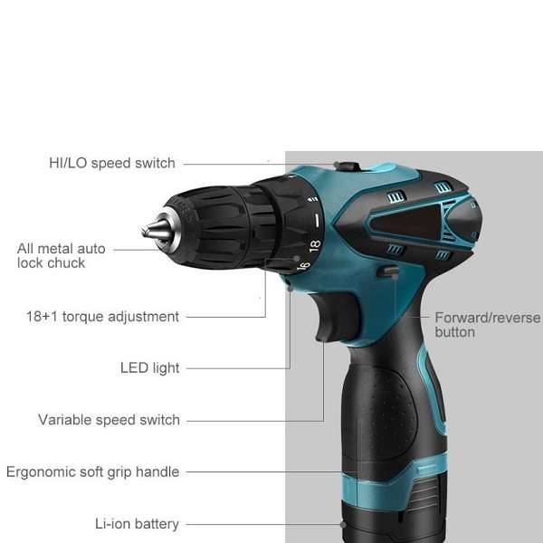 Jiageng JG20375045 Electric Drill With 2 x 12V  4500mah Battery