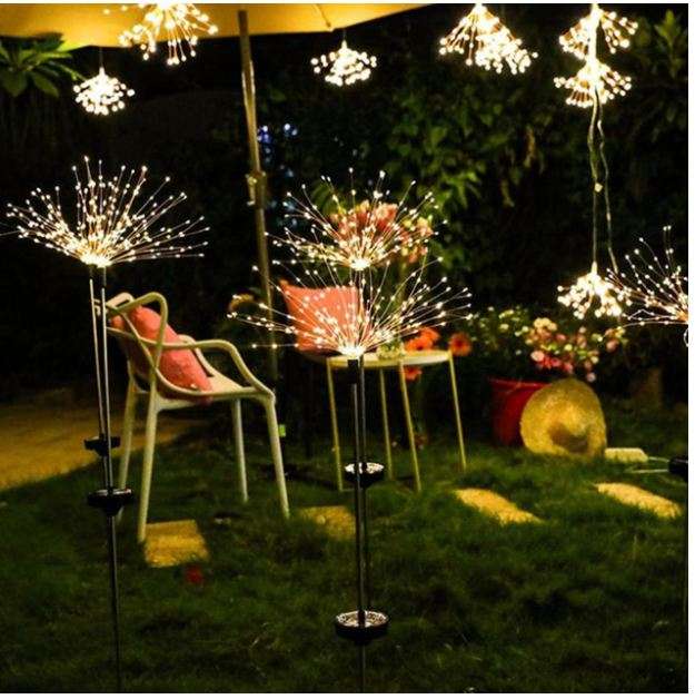 FA-LC34H-120 Solar Powered Starburst Stake Light Warm White 2PC