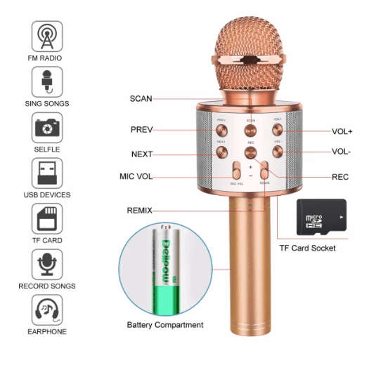 WS-858 Wireless Bluetooth Handheld Karaoke Microphone