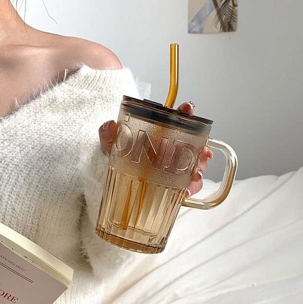 Jiageng 1831427 Thick Glass Mug With Lid And A Straw