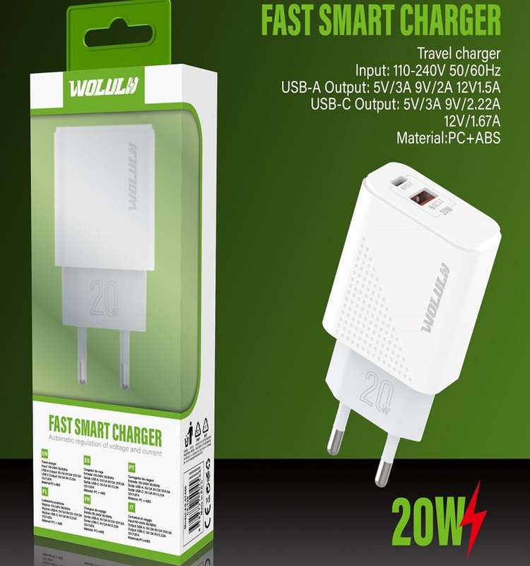 Wolul AS-51456 PD 20W + USB QC3.0 USB Wall Charger