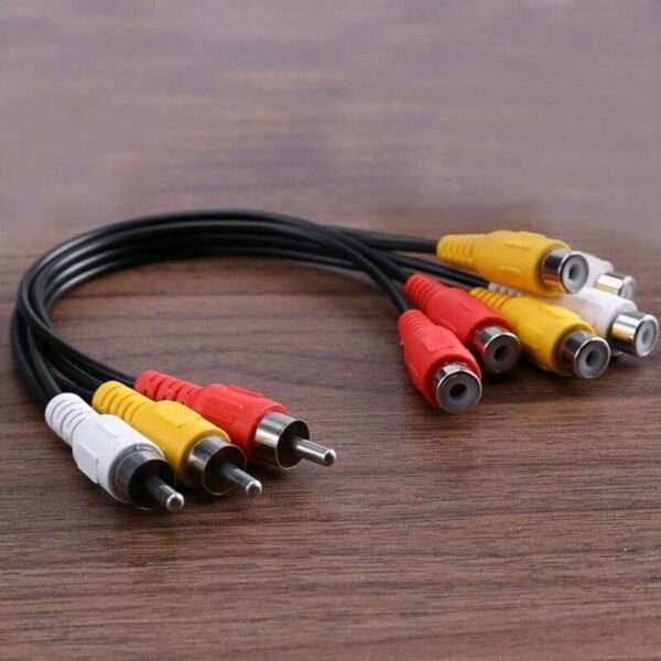 3 Female RCA To 6 Male RCA Cables Plug Splitter Audio Video High Quality AV Cord
