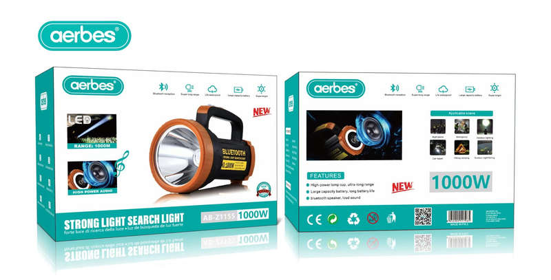 Aerbes AB-Z1155 1000W Searchlight 4500Mah Battery With Bluetooth Speaker