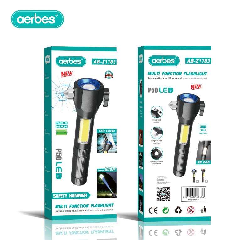 Aerbes AB-Z1183 P50 LED + Cob Torch With Hammer