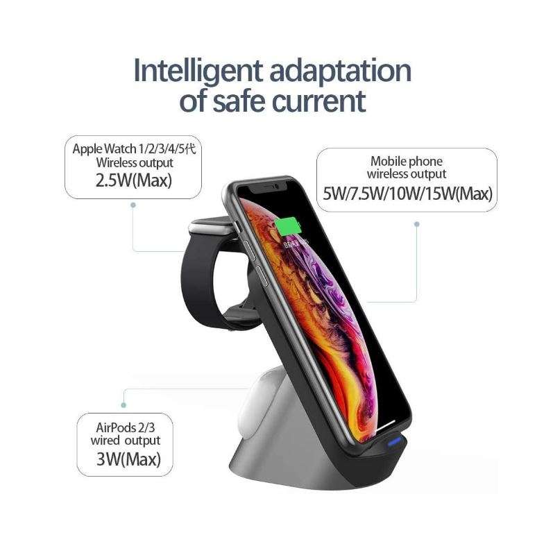 Aerbes AB-SJ08 15W Multifunctional 3 in 1 Dual Coil Wireless Fast Charging Station for Airpods, i...