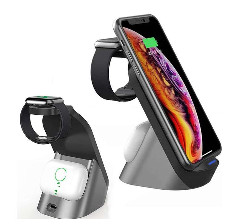Aerbes AB-SJ08 15W Multifunctional 3 in 1 Dual Coil Wireless Fast Charging Station for Airpods, i...