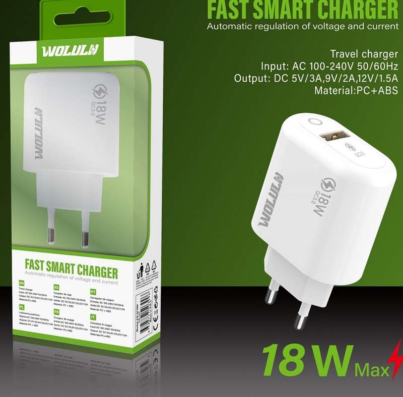 Wolulu AS-51399 USB Wall Charger QC3.0 Charger With Charging Indicator 18W