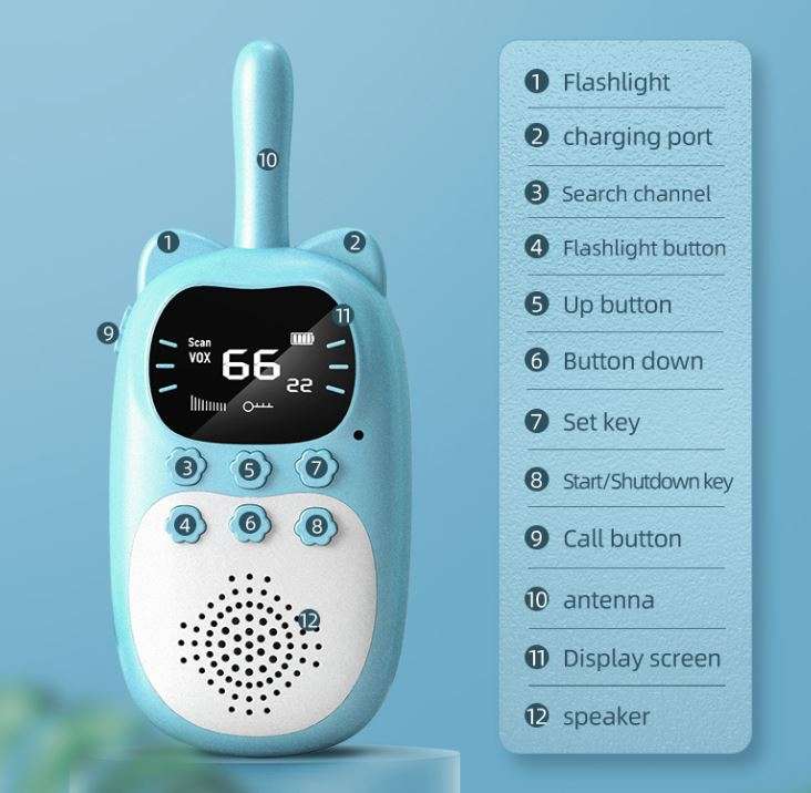 Aerbes AB-DJ01 Children,s Walkie Talkie With 1000mah Battery And LED Light