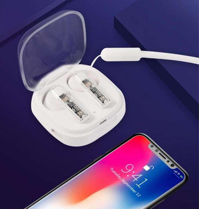 AS-50274 TWS Wireless Bluetooth Clear Headphones With Charging Case