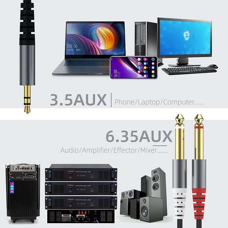 Wolulu AS-51178 Male 3.5mm To Dual Male 6.35mm Audio Cable 1.5m