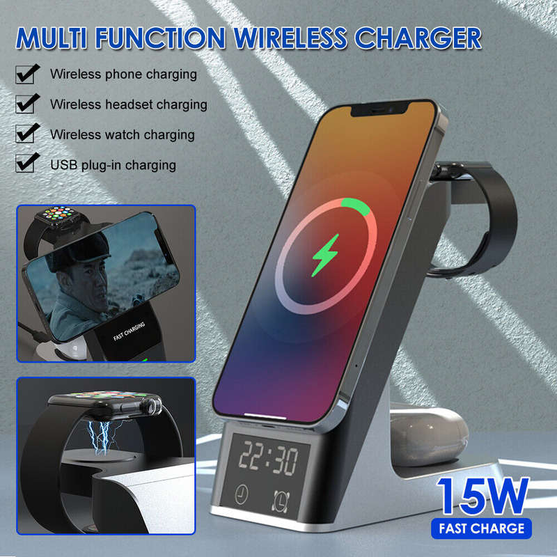 Aerbes AB-S858 Wireless Fast Charger With Digital Display Alarm Clock 6 In 1