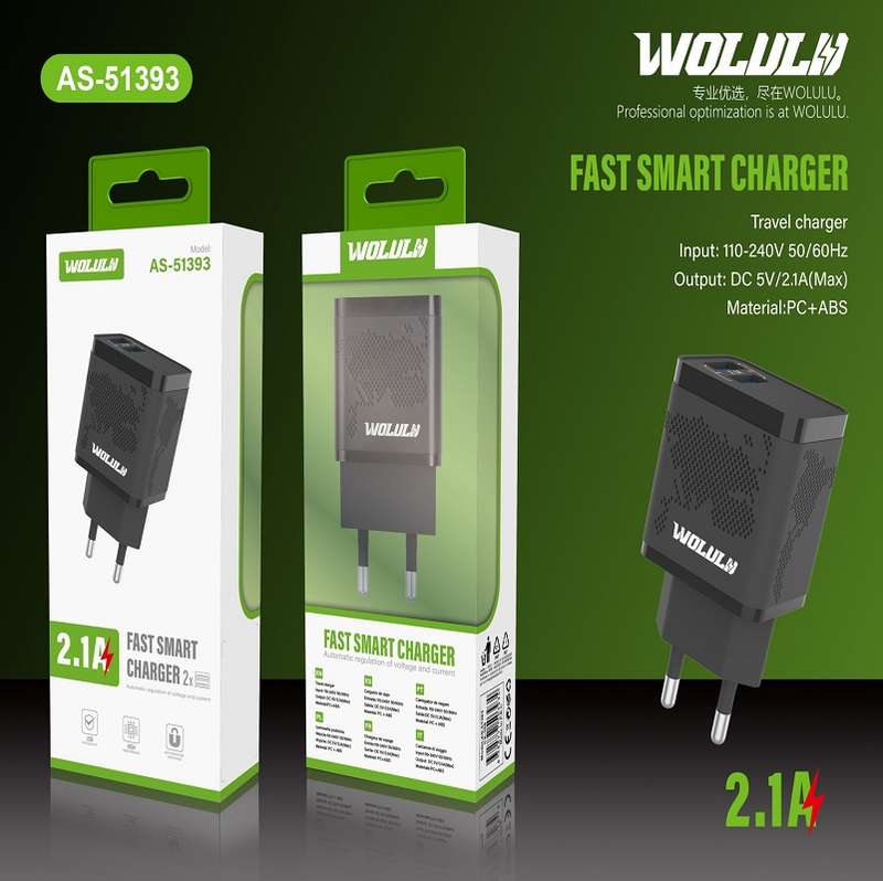 Wolulu AS-51392 Dual USB Wall Charger 2.1A