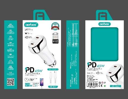 Aerbes AB-Q641 Dual PD 45W Car Charger With 1M Type C to Lightning Cable