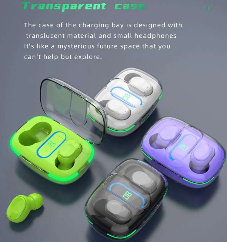 Y90 TWS Transparent Shell Digital Display Bluetooth Headset AB-D482