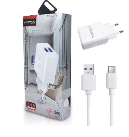 Treqa CS-221 Dual 3.1A USB Wall Charger With Type C USB Cable