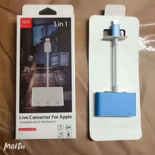 JH-099 Live Converter Adapter for iphone 7 8 X XS 3 in 1 Live Streaming lightning OTG Adapter