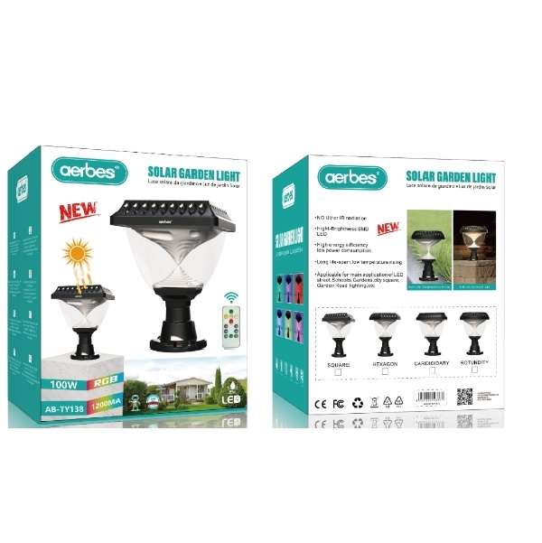 Aerbes AB-TY138 Solar Powered Garden Light RGB,Warm White And White With Remote Control 1200Mah