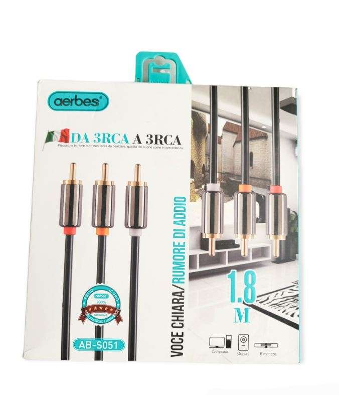 Aerbes AB-S051 3RCA Male To 3RCA Male Cable 1.8M