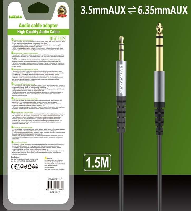 Wolulu AS-51174 Male 3.5mm to Male 6.35 Cable 1.5M