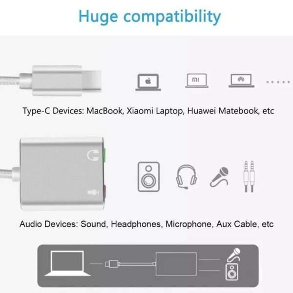 External USB Sound Card Type C / USB to 3.5mm Jack USB Audio Adapter