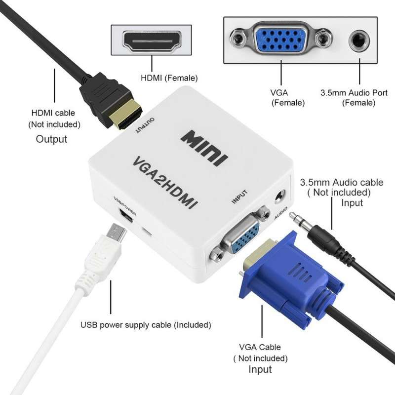 Treqa HDV-552 VGA To HDMI Converter Adapter 1080P Audio Connector
