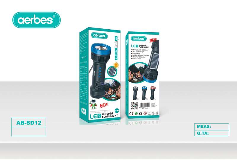 Aerbes AB-SD12 Rechargeable Outdoor Solar Flashlight With Bluetooth Speaker