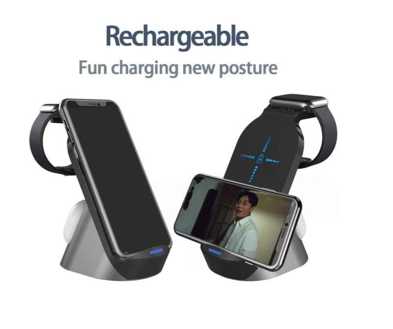 Aerbes AB-SJ08 15W Multifunctional 3 in 1 Dual Coil Wireless Fast Charging Station for Airpods, i...
