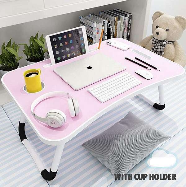 6040  Foldable Laptop Table With Tablet Slot And A Cup Holder
