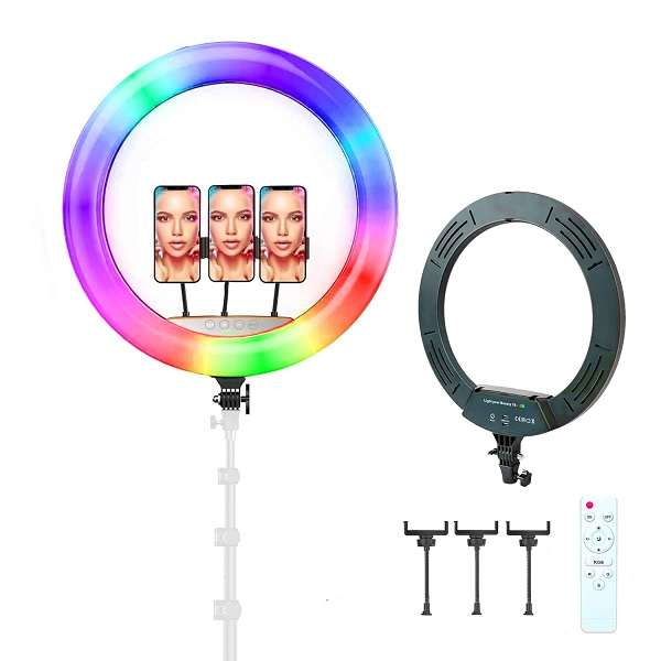 MJ56 22 RGB And White Ring Light with 2.1m Stand, 3 Cellphone Holder