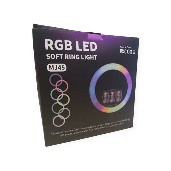 MJ45 18 RGB And White Ring Light with 2.1m Stand, 3 Cellphone Holder