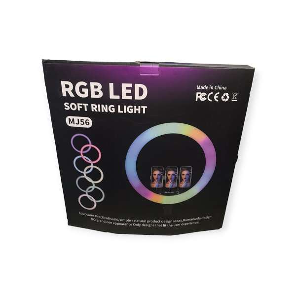 MJ56 22 RGB And White Ring Light with 2.1m Stand, 3 Cellphone Holder
