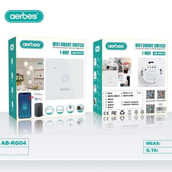 Aerbes AB-KG04 1 Gang Wifi Smart Switch Works With Smart Life App