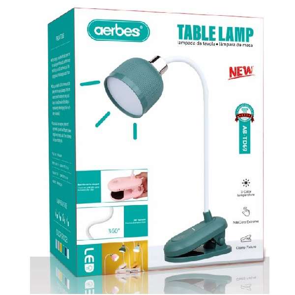 Aerbes AB-TD69 1200mah Minimalistic Style Rechargeable Clamp Table Lamp