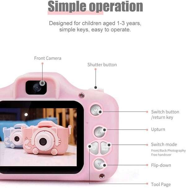 X2 Cute Kitty Dual Lens Addition Kids Camera