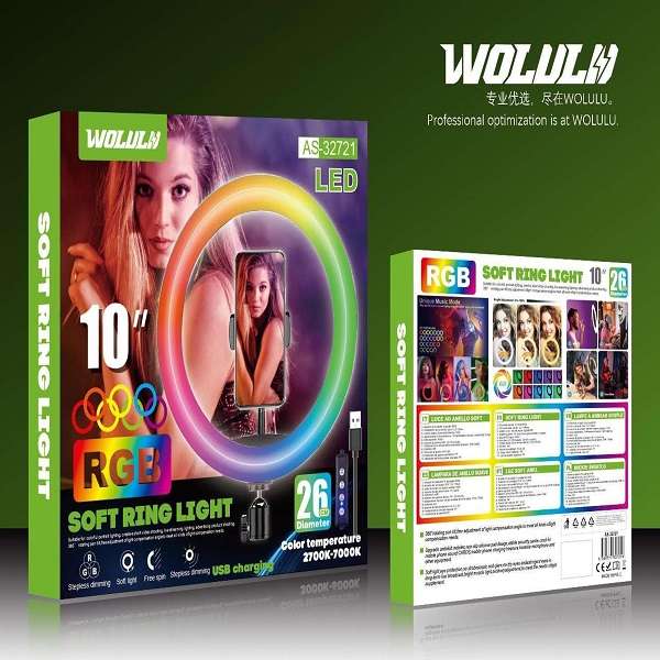Wolulu AS-32721 10, RGB Soft Ring Light With 2.1m Stand