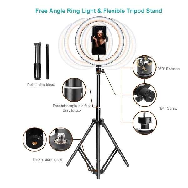 Wolulu AS-32726 12 3 Mode White LED Ring Light with 2.1m Stand